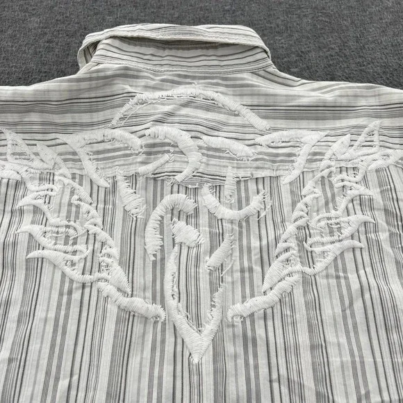 Roar Striped Button Down Shirt Mens L White Embroidered LS Grunge Gothic *FLAWS - Picture 3 of 15